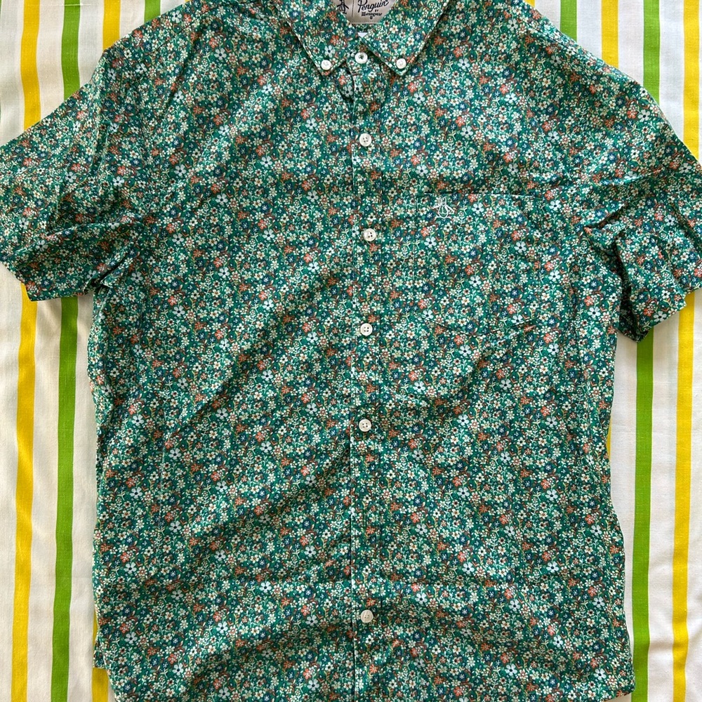 Original Penguin Green and White Floral Shirt